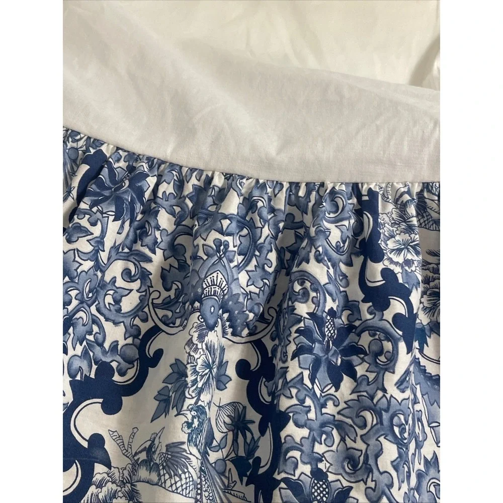Vintage Ralph Lauren Twin Bed Skirt Blue White Chinoiserie Tamarind Floral Bird